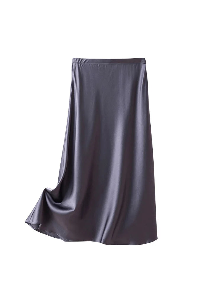 SuyaDream Silk Skirt for Woman 93%Silk 7%Spandex Solid A-line 2025 Spring Summer Chic Mid Skirts