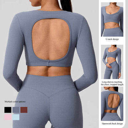 Women's Sports Long Shirt Female Backless Yoga Breathable Soft Shirt Autumn and Winter Training Top Woman Gym Sportswear