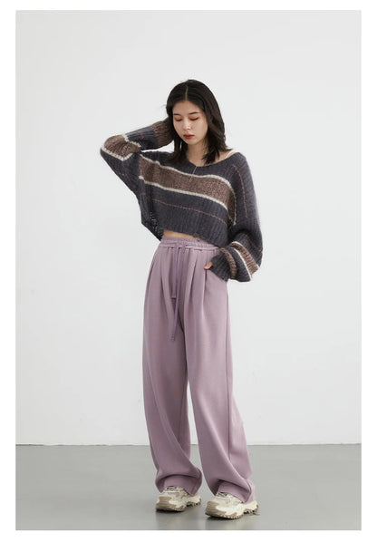 CHIC VEN Women's Pant Streetwear Solid Loose New Drawstring Sports Casual Trousers High Waisted Pants Autumn Winter 2025