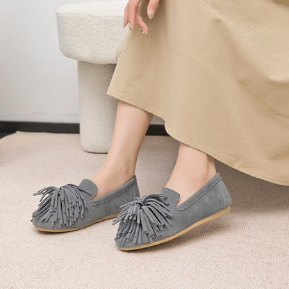 AIYUQI Women's Flat Shoes Genuine Leather 2026 New Tassel Women's Loafers Large Size Ballet Mary Jane Shoes For Women