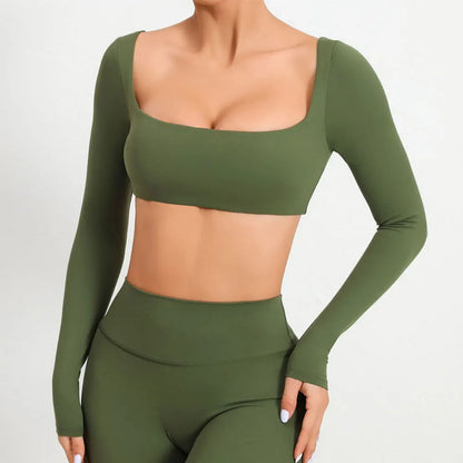 Women Yoga Shirts Crop Top Sexy Long Sleeves Shirts for Women Yoga Sports Fitness Sport Gym Clothes Running Push Up Workout Tops