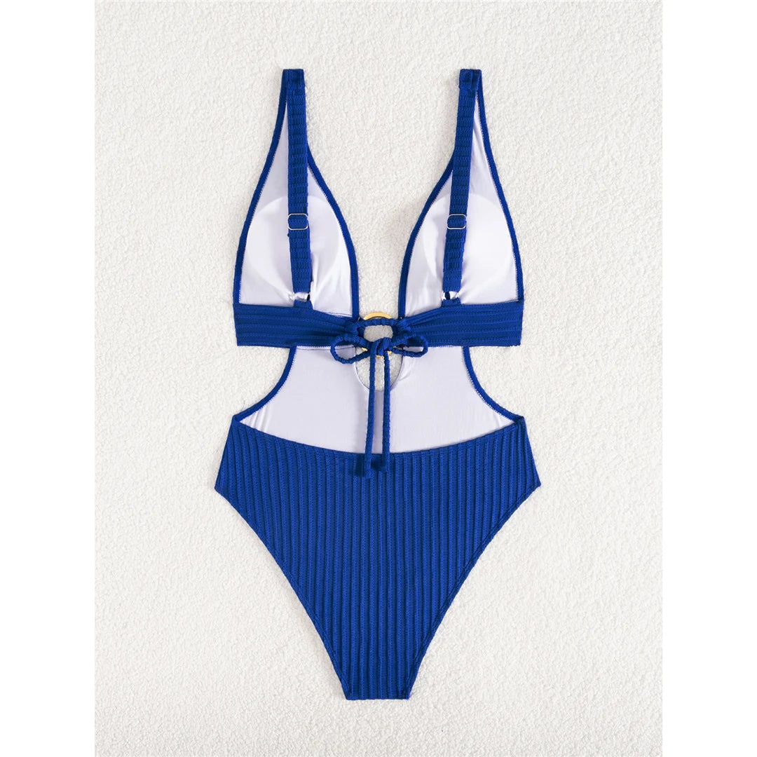 Sexy 8 Colors Deep V Neck Cut Out One Piece Swimsuit Women Swimwear Female High Leg Cut Monokini Bather Bathing Suit Swim V7177