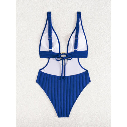 Sexy 8 Colors Deep V Neck Cut Out One Piece Swimsuit Women Swimwear Female High Leg Cut Monokini Bather Bathing Suit Swim V7177