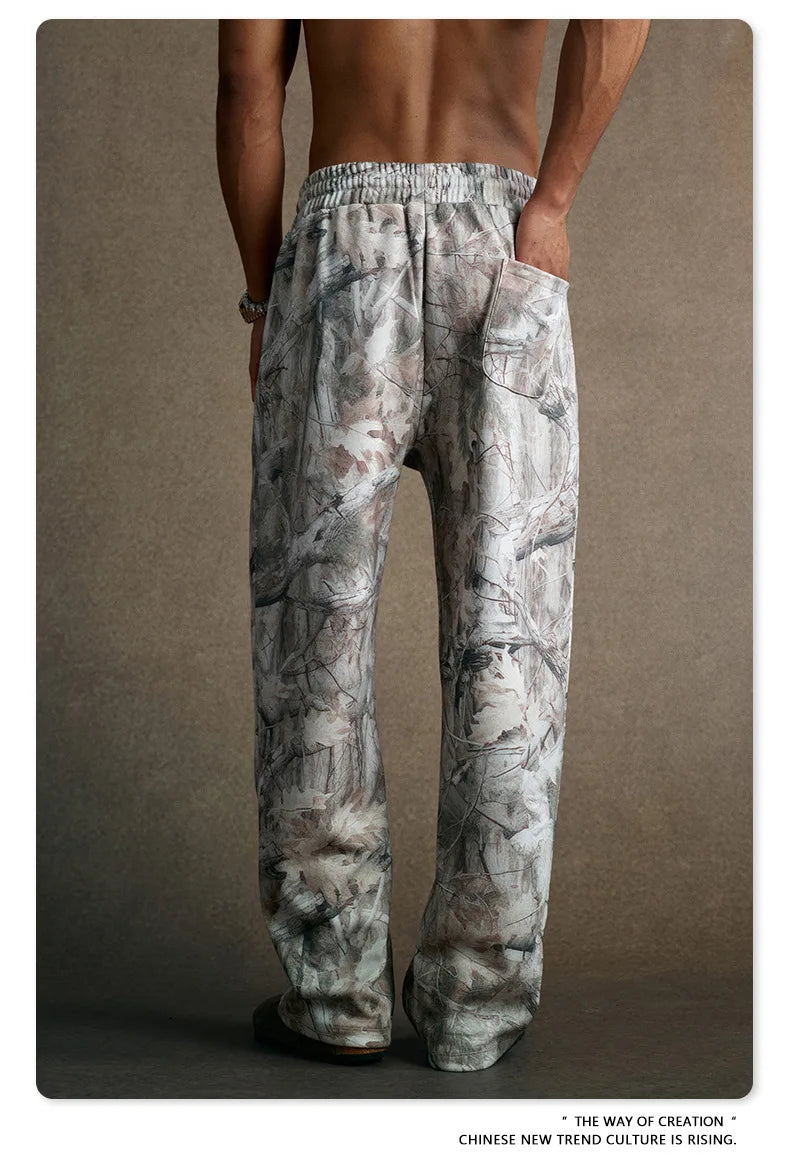 Custom LOGO Men's 2025 Autumn New 340G fleece-lined Fake Two-piece Camouflage Sweater T-Shirt Casual Pants Set