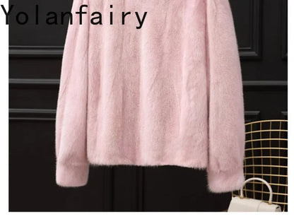 YOLANFAIRY Whole Mink Real Fur Coat Woman Luxury 2025 Winter Stand Collar Natural Mink Fur Jacket Short Black Fur Coats Casacos
