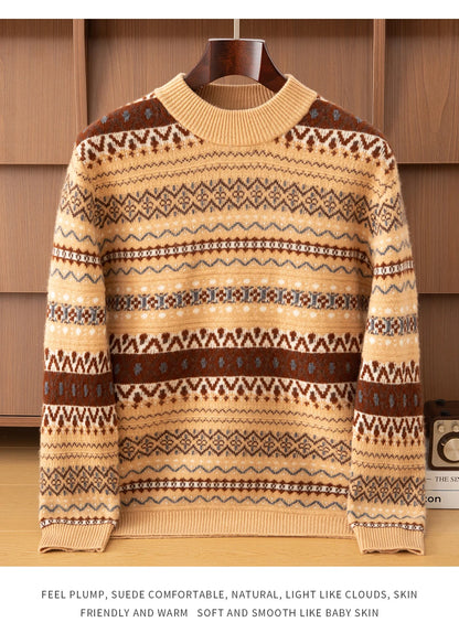 Autumn/Winter New Men's Sweater Jumper 100% Pure Wool Knitt Half High Neck Pullover Business Casual Jacquard Thickened Menswear