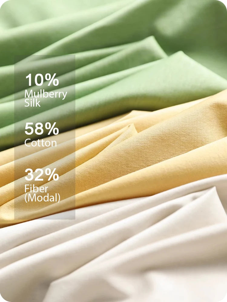 SuyaDream,Women Solid T shirts, 10%Silk 58%Cotton, V Neck, Short Sleeved Tee, 2025 Summer Candy Colors Basic Cozy Top