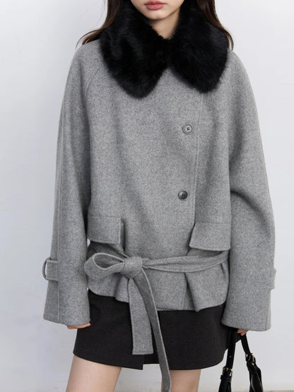 CHIC VEN Women Korean Coat Loose Casual Woolen Single-sided Detachable Collar Female Overcoat Ladies Jacket Autumn Winter 2025