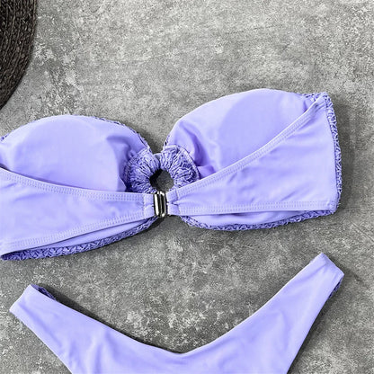 Wrinkled Bandeau High Cut Bikini Women Swimwear Female Swimsuit Two-pieces Bikini set Strapless Bather Bathing Suit Swim V3367