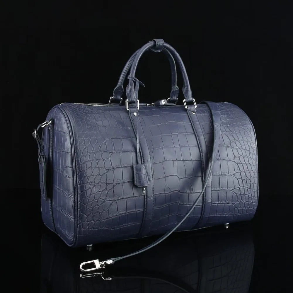 Authentic exotic crocodile belly leather men's large travel handbag real crocodile leather men's fashion luxury shoulder bag