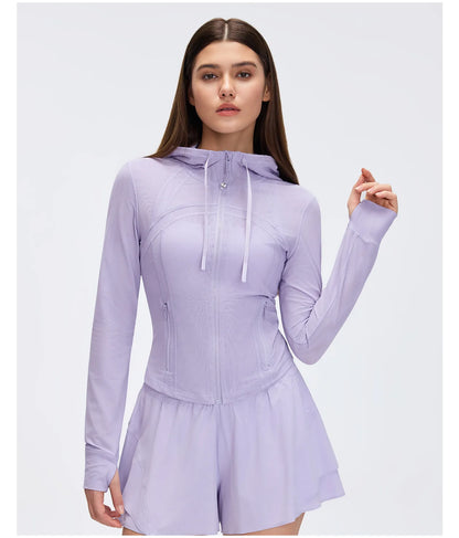 Custom LOGO Women's Spring Autumn Mesh Breathable Yoga Suit Sports Riding Quick Drying Running Fitness Belt Pocket Jacket Top