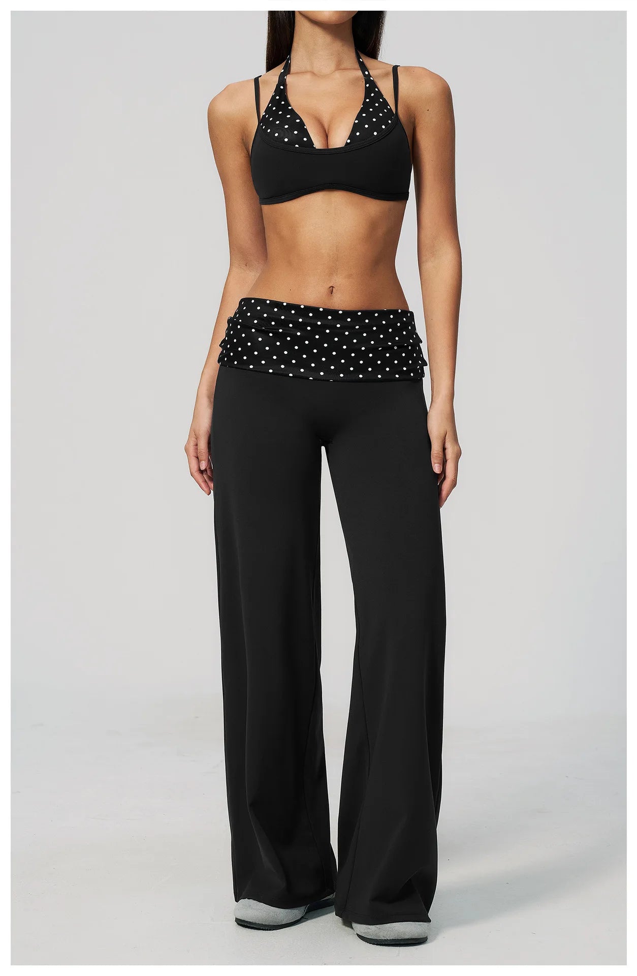 Custom LOGO women's sports trousers retro splicing polka dots folded waist fitness hip lift abdomen yoga trousers