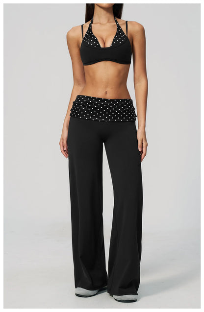 Custom LOGO women's sports trousers retro splicing polka dots folded waist fitness hip lift abdomen yoga trousers