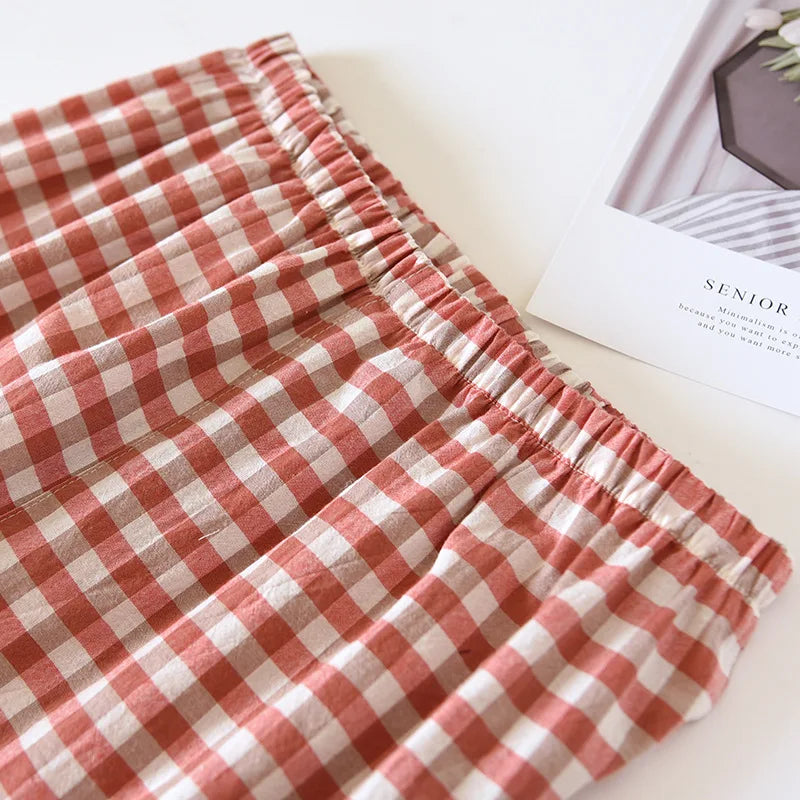 2026 New Japanese Spring and Autumn Couple Pajama Set 100% Cotton Men's and Women's Plaid Long Sleeve Two Piece Home Furnishing