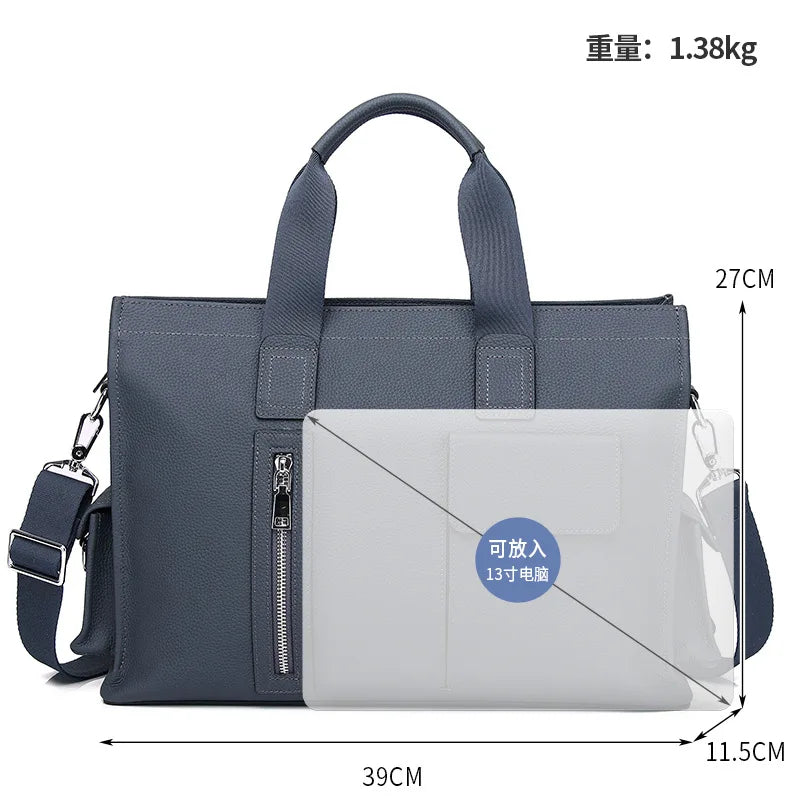 Genuine Messenger Bag Men Leather Handbag Large Capacity Business Commuter Handheld Cowhide Laptop Document Bag Men's Briefcase