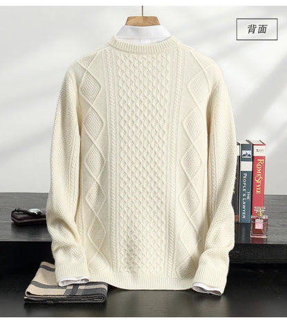 Men's 100% Cashmere Sweater Round Neck Autumn Winter Warm Clothing Jacquard Checkered Pullover Sweater Knitted Bottom Shirt Tops