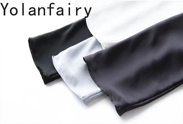 YOLANFAIRY 23MM 93% Real Mulberry Silk T Shirts for Women Summer O-neck Blouse Woman Elegant Shirt Loose OL Tops and Blouses