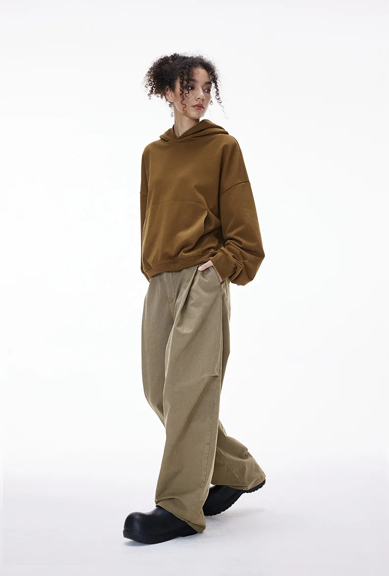 Custom LOGO men's clothing 98% cotton pleated tooling wide-leg pants autumn new loose casual men's trousers