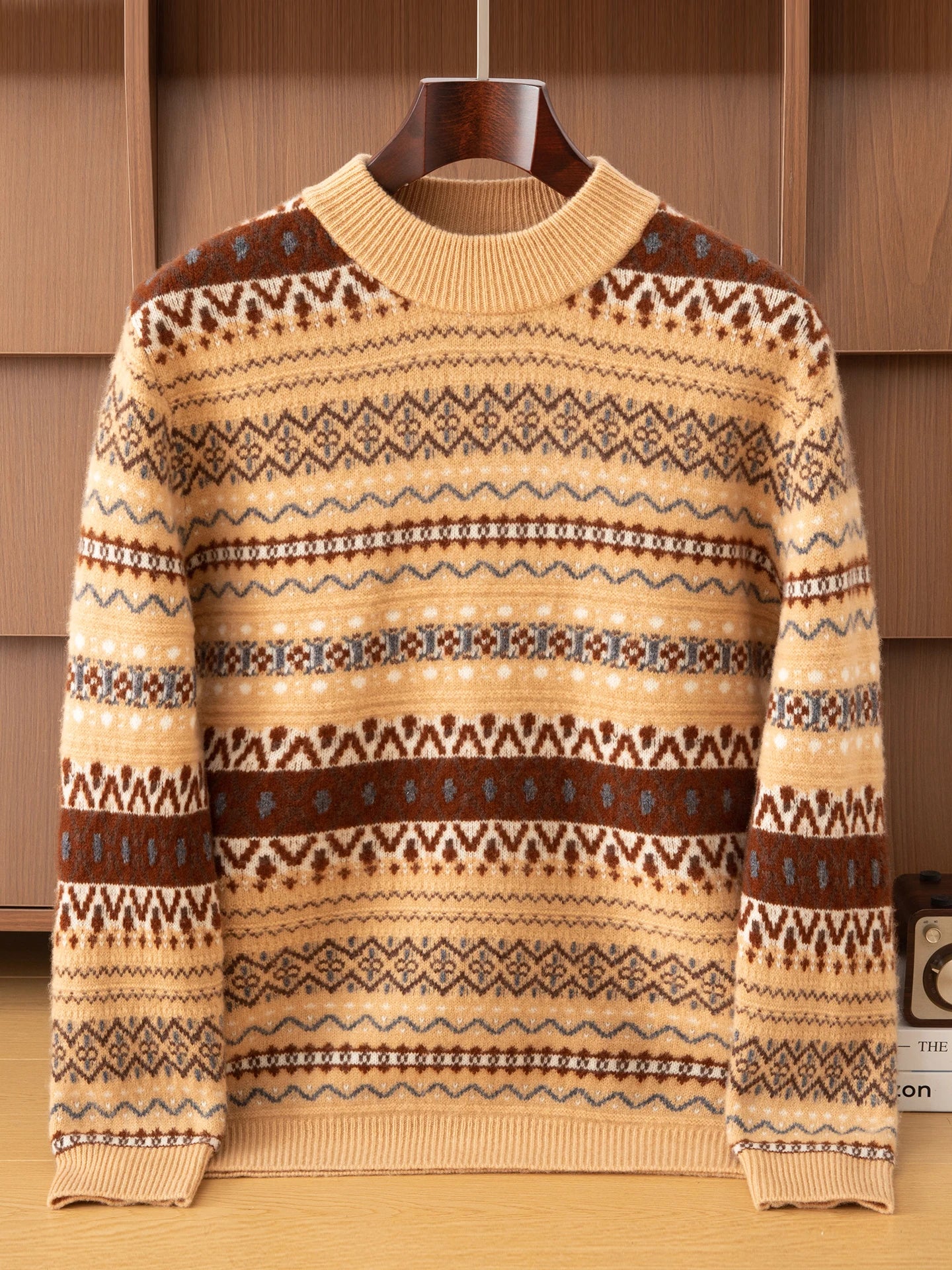 Autumn/Winter New Men's Sweater Jumper 100% Pure Wool Knitt Half High Neck Pullover Business Casual Jacquard Thickened Menswear