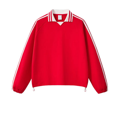 Custom LOGO men's American striped 100% cotton sweater 380G college style contrasting color lapel couple commuter sweater