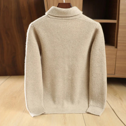 Men High Quality Polo Collar Cardigan Autumn Winter Thick Buttons 100% Merino Wool Sweater Smart Casual Coat Cashmere Knitwear