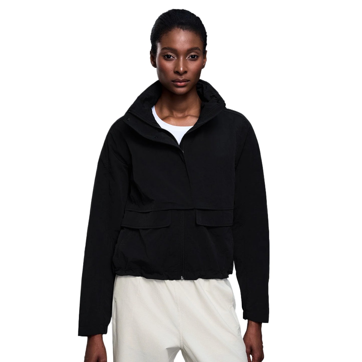 Custom LOGO women's autumn light and breathable waterproof trench coat stand-up collar hooded casual short pocket sports jacket