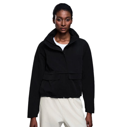Custom LOGO women's autumn light and breathable waterproof trench coat stand-up collar hooded casual short pocket sports jacket