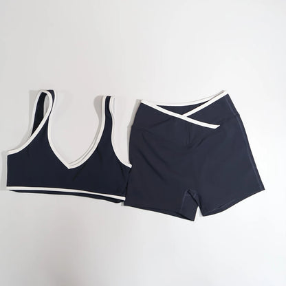 New Summer Women's Fashion Yoga Sports Bra Set (2-Piece) with Fitness Yoga Outfit Color-Blocked Fitness Two-Piece Set Female
