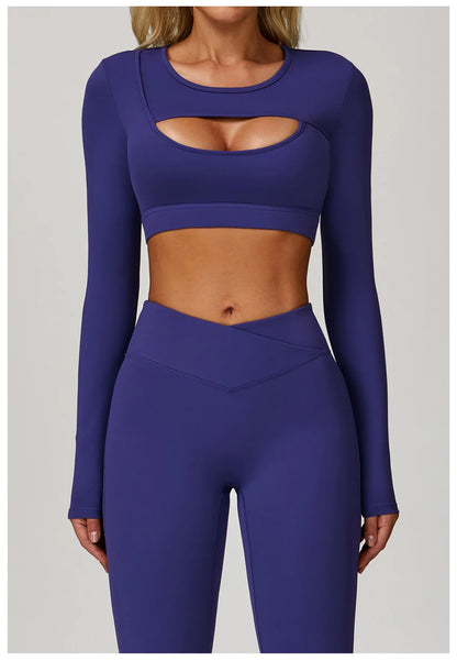 Women Yoga Shirts Crop Top Long Sleeves Sexy Hollow Out Shirts for Women Yoga Sports Fitness Gym Clothes Push Up Workout Tops