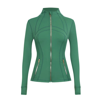 Personalized LOGO custom women's gold zip jacket tight stand-up collar quick-drying fitness running yoga suit 41-color S-3XL top