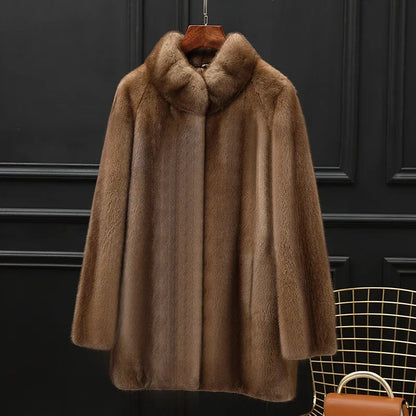 Real Mink Fur Coat Women Clothing Whole Mink Midi Long Fur Jacket 2023 Winter Clothes for Woman Stand Collar Abrigos Mujer FCY