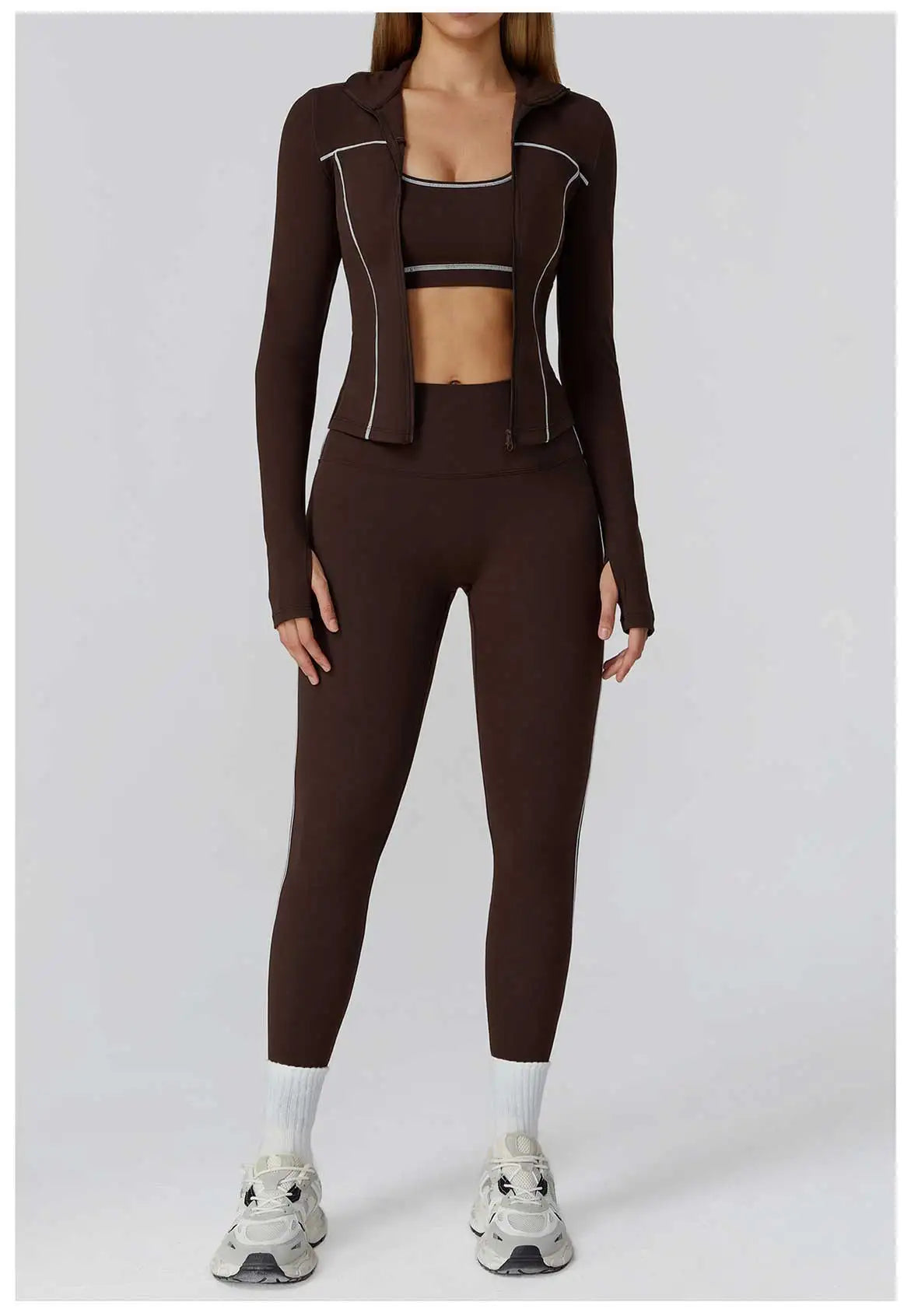 3PCS Yoga Set Women Workout Set 2 Pieces Sportswear Yoga Suit Gym Clothing Fitness Zipper Long Sleeve Sports High Waist Leggings