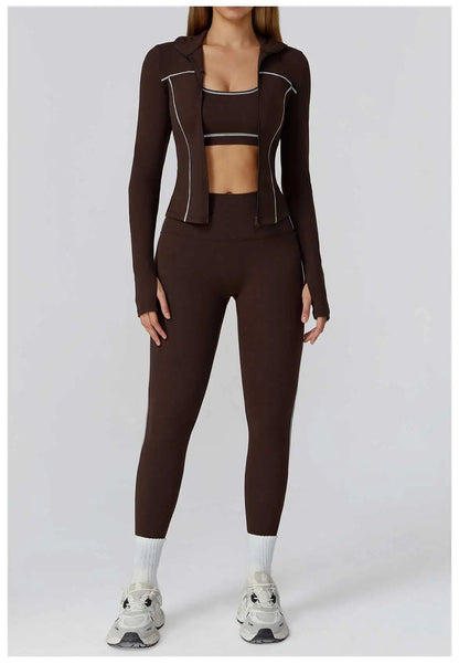 3PCS Yoga Set Women Workout Set 2 Pieces Sportswear Yoga Suit Gym Clothing Fitness Zipper Long Sleeve Sports High Waist Leggings