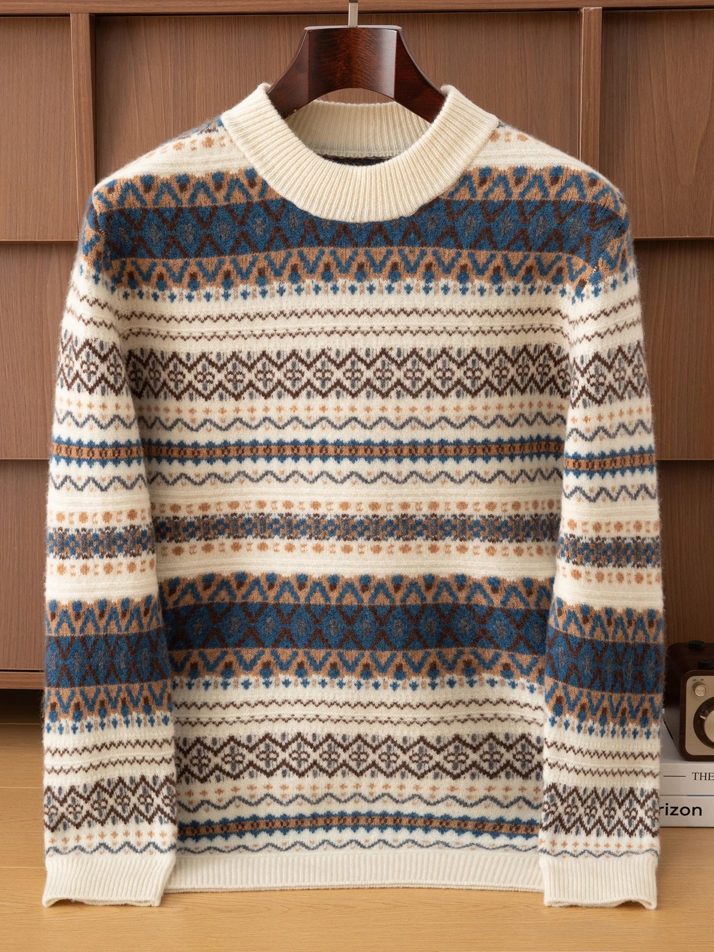 Autumn/Winter New Men's Sweater Jumper 100% Pure Wool Knitt Half High Neck Pullover Business Casual Jacquard Thickened Menswear