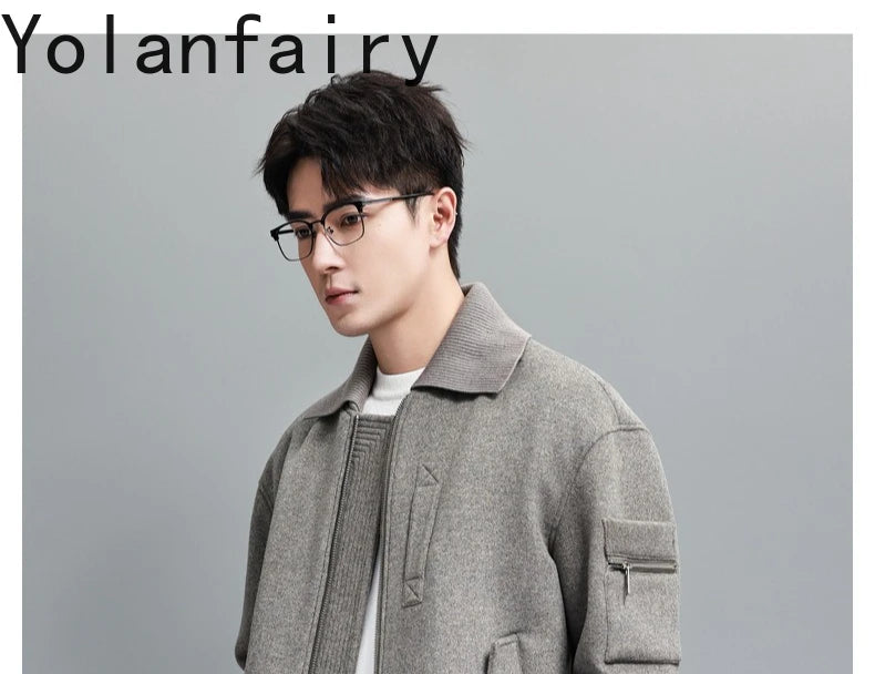 YOLANFAIRY 2025 Light Luxury 95% Wool 5% Cashmere Coats for Men Fashion Woolen Jacket Man Clothing Detachable Lapel Wool Coat