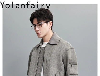 YOLANFAIRY 2025 Light Luxury 95% Wool 5% Cashmere Coats for Men Fashion Woolen Jacket Man Clothing Detachable Lapel Wool Coat