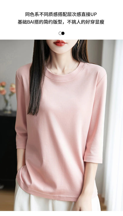 Spring And Summer New White Mercerized Cotton Short Sleeve T-Shirt Feminine Joker Cotton Cropped Sleeve Bottoming Shirt