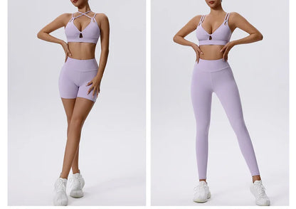 2PCS Yoga Set Sportswear Women Tracksuit Athletic Wear Pilates Fitness Suit Gym Clothes Workout Push Up Sports Bra Leggings Suit