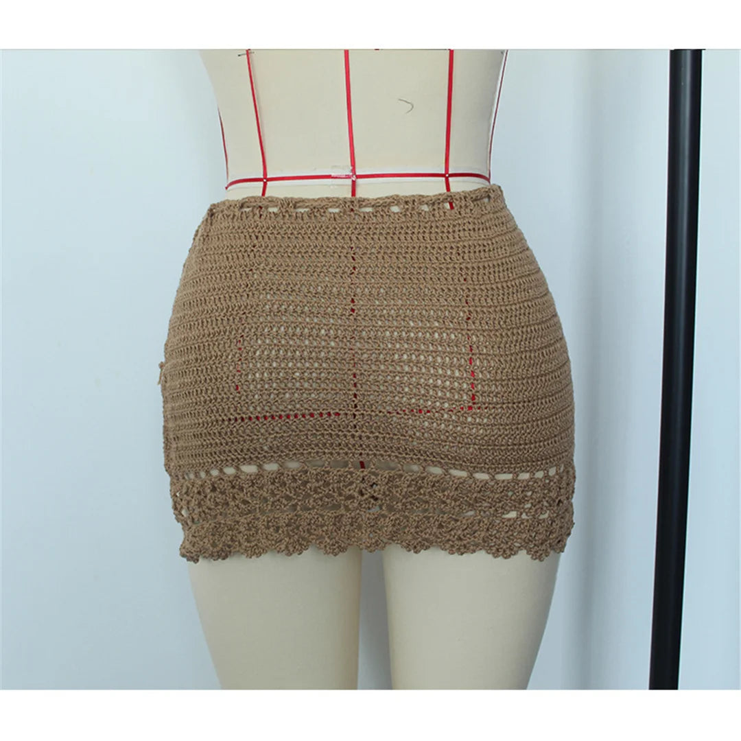 2026 Hollow Out Skirt Sarong Crochet Knitted Tunic Beach Cover Up Cover-ups Beach Dress Beach Wear Beachwear Female Women V8074