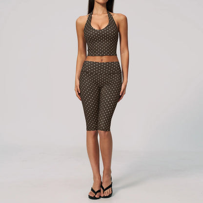 Custom LOGO women's new yoga clothes polka dot printing deep V high elastic three-dimensional fitness two-piece set