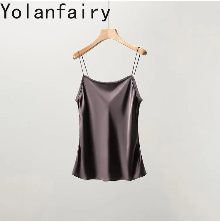 YOLANFAIRY 93% Real Mulberry Silk Camis Woman Clothing 2026 High Quality Silk Satin Tops Women's Tanks Top Sleeveless Basicwear