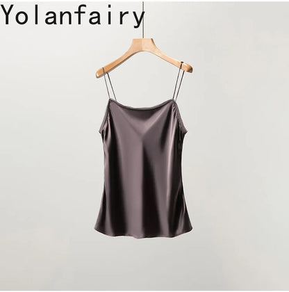 YOLANFAIRY 93% Real Mulberry Silk Camis Woman Clothing 2026 High Quality Silk Satin Tops Women's Tanks Top Sleeveless Basicwear