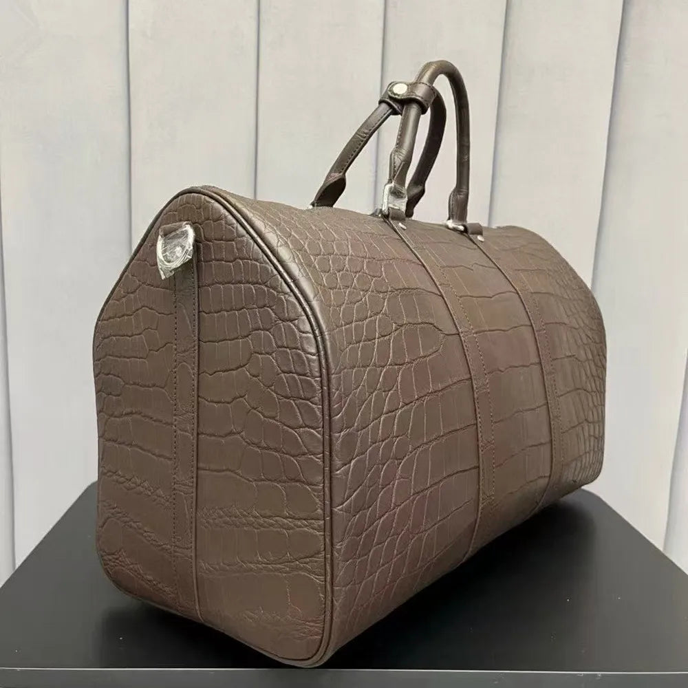Authentic exotic crocodile belly leather men's large travel handbag real crocodile leather men's fashion luxury shoulder bag