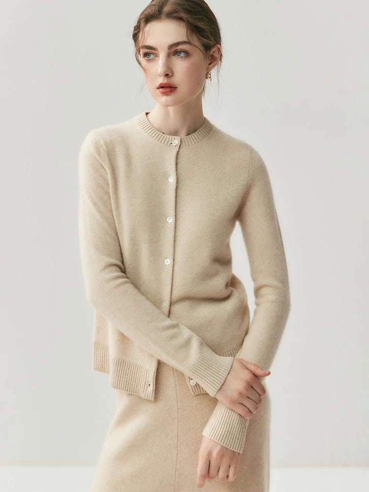 CHICUU Autumn Winter Women Thick O-neck Cardigan Basic Simple 100% Cashmere Sweater Solid Long Sleeve Cardigan Coat Knitwear