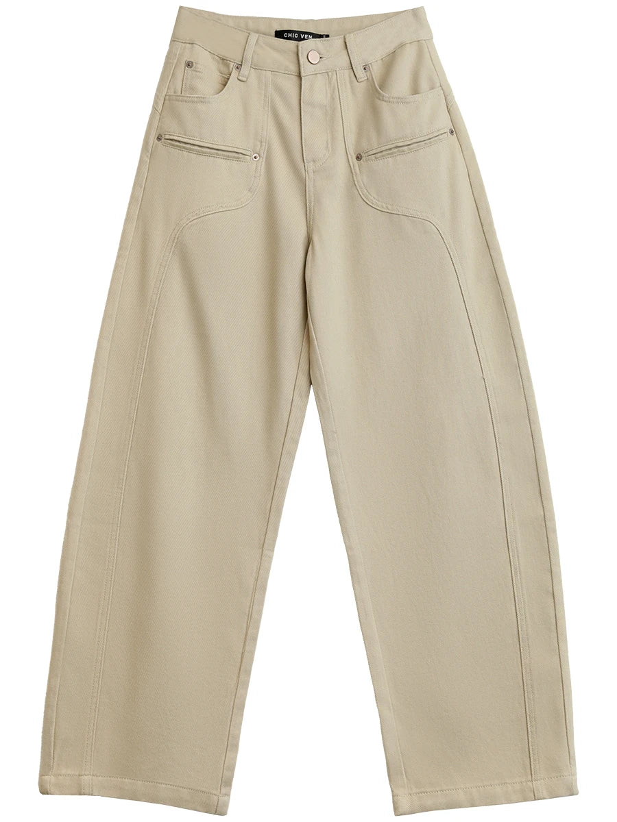 CHIC VEN Women Jeans Solid Loose Casual New Split Wide Leg Denim Pant Workwear Female Trousers Spring Autumn 2025