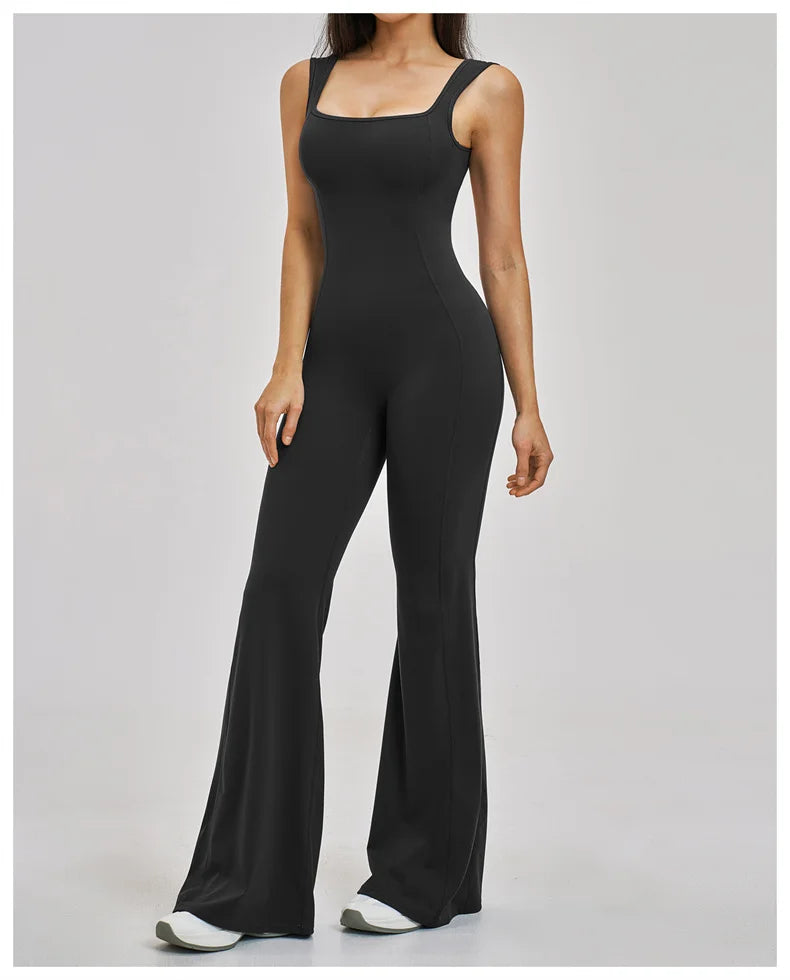 TRY TO BN Women Yoga Jumpsuit Beautiful Back High Strength Fitness Workout Bodysuit One Piece Sportswear Flare Pants Gym Clothes