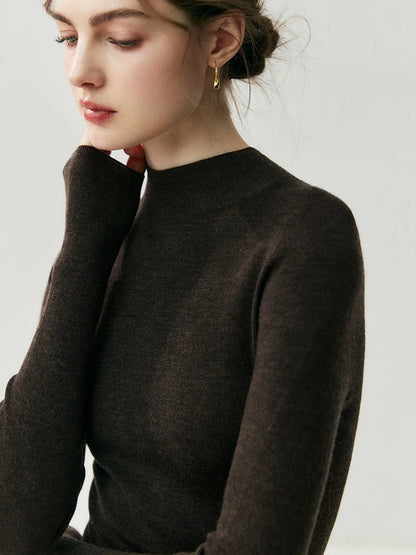 CHICUU Women 100% Wool Sweater Machine Washable Mock Neck Pullover 18-Thread Worsted Cashmere Knitwear   Autumn Winter Clothes