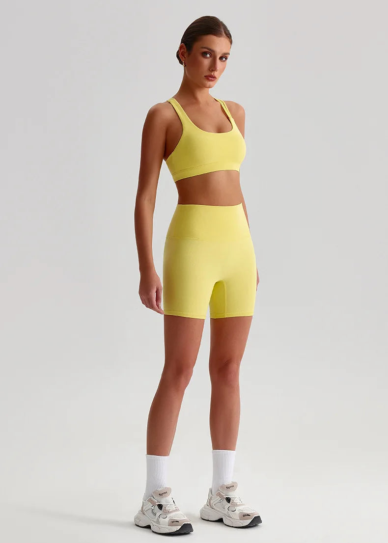 Solid Color High Impact Solid Gym Yoga Set Tight Legging Fitness Cross-back straps Bra Top 2pcs Soft Sport Suit  Women Sportwear