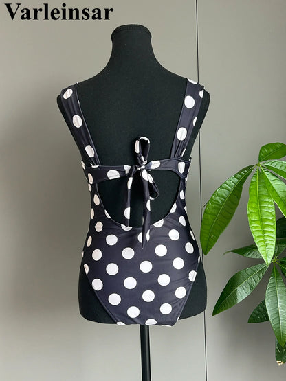 New Polka Dots Underwired One Piece Swimsuit Women Swimwear Female Backless Monokini High Leg Cut Bather Bathing Suit Swim V8169