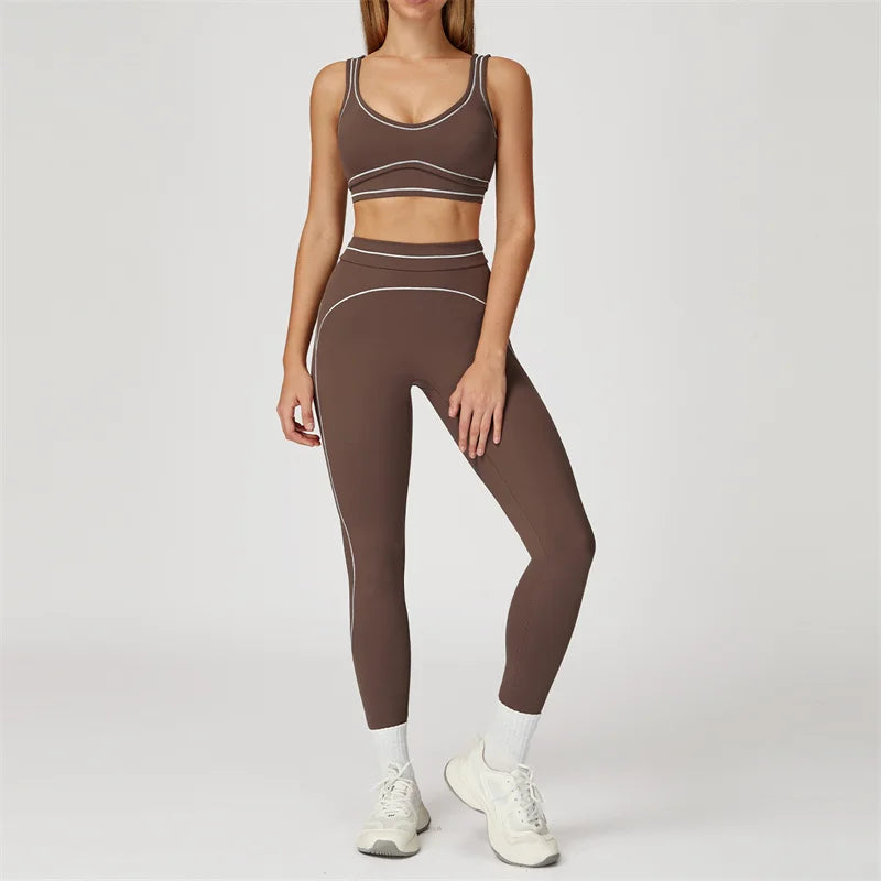 TRY TO BN Women's Tracksuit Sport Bra Yoga Set Contrasting Color High Waist Leggings Fitness Two Pieces Suit Running Gym Clothes